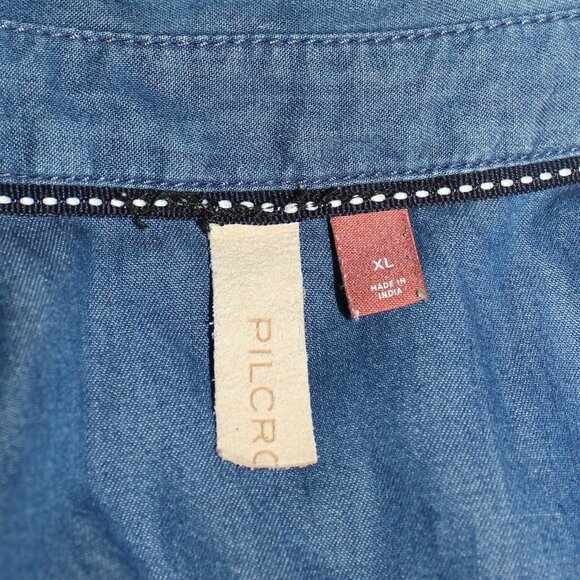 Pilcro Shirt Button Up Denim Chambray Patchwork Long Sleeve Blue XL - Picture 5 of 7